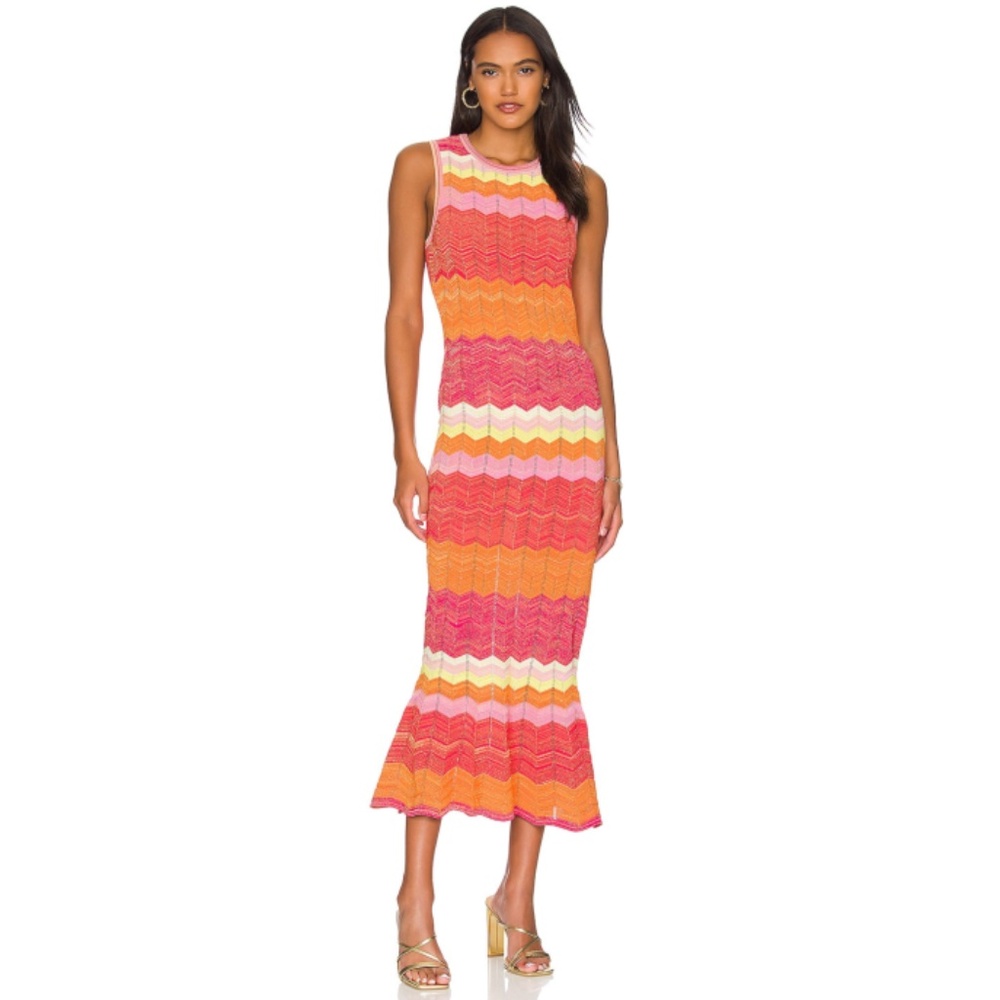 Milly - Zig Zag Stitch Dress in Pink Multi | M
